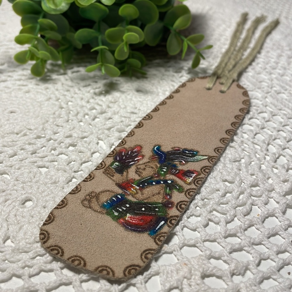 New! Native hand painted etched bookmark on suede